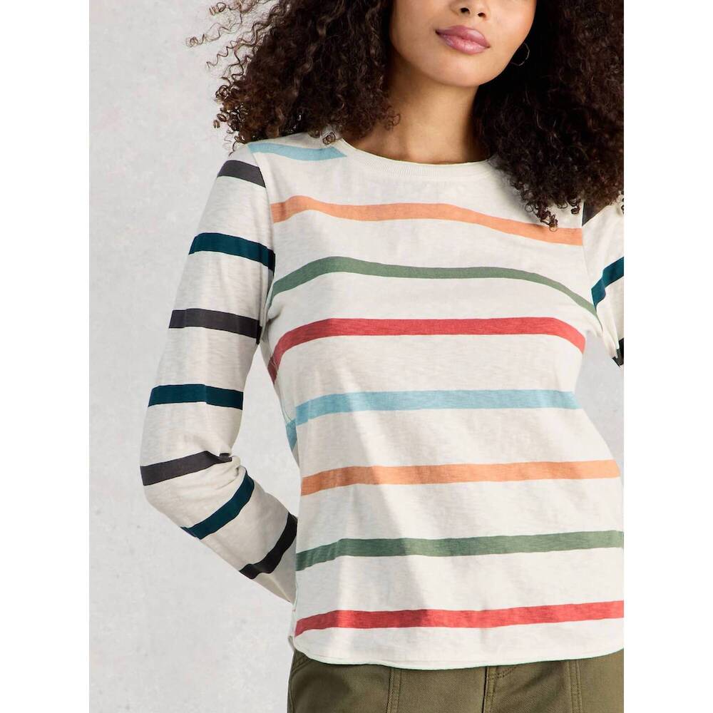 NEW WHITE STUFF \clara long sleeve stripe tee in ivory multi